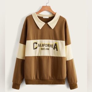 Romwe Brown and Cream California Pullover Sweatshirt Size Medium
